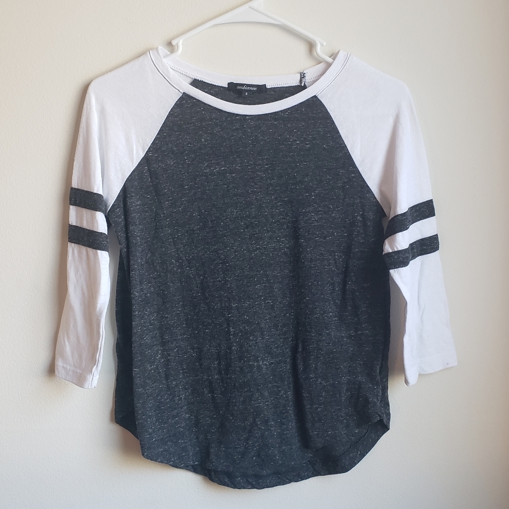 AMBIANCE Junior's Baseball Rugby Stripe Tee NWOT